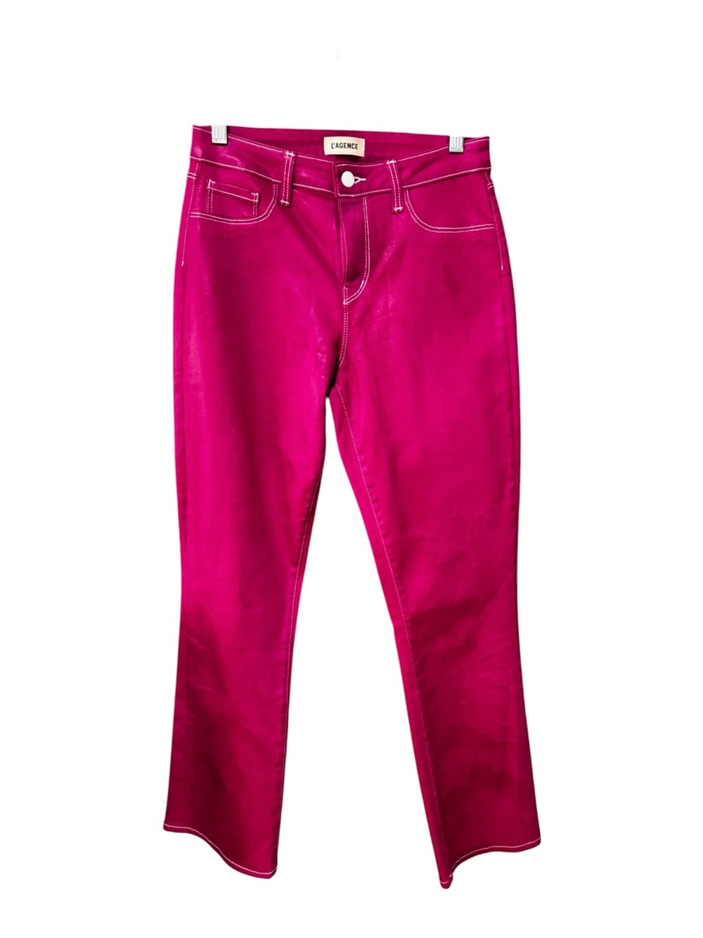L'Agence Festival Fuchsia White Contrast Stitch Coated Tati Crop Jeans Size 26